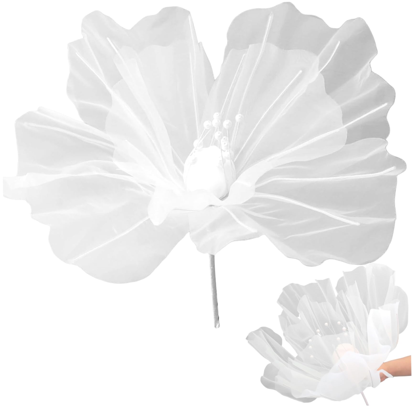 Grandes fleurs romantiques de 20 pouces en gaze blanche haute couture pour cérémonie