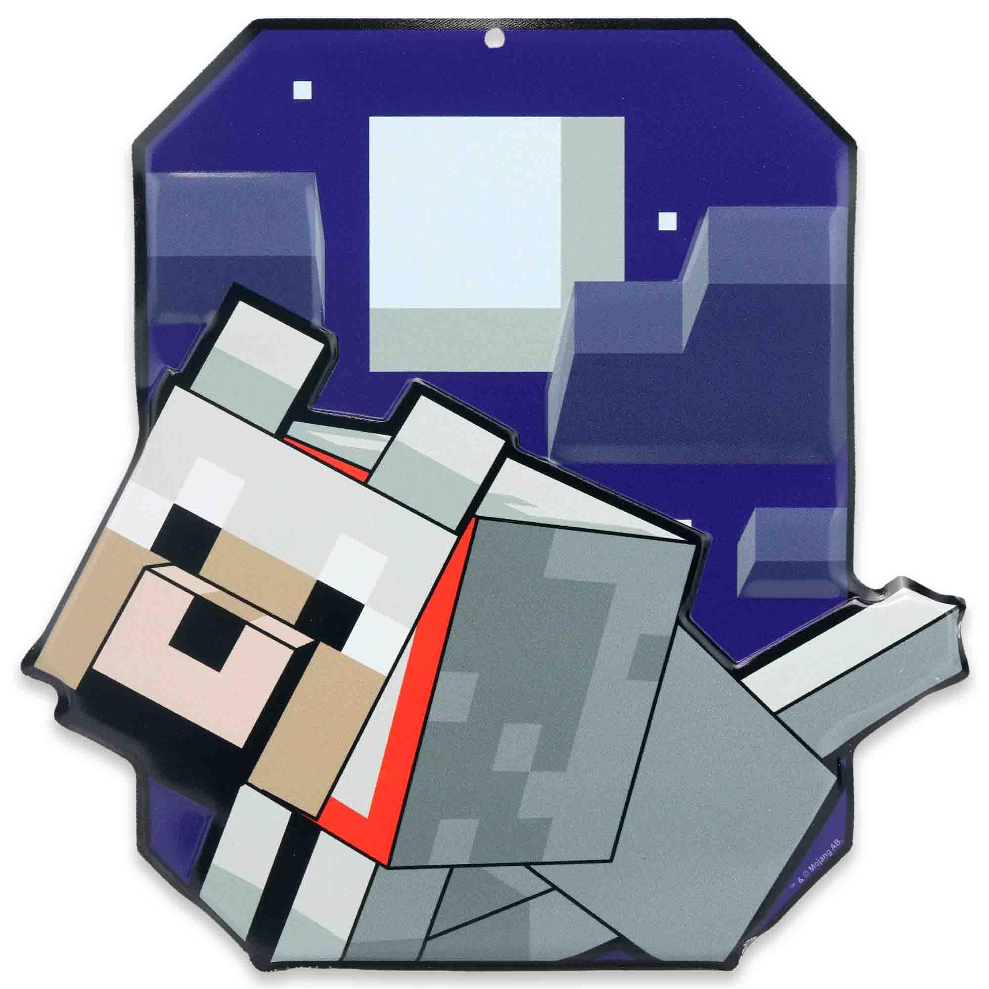 Open Road Brands Gray/Purple Minecraft Wolf Embossed Metal Sign – Fun Minecraft Wolf Wall Decor For Bedroom Or Game Room