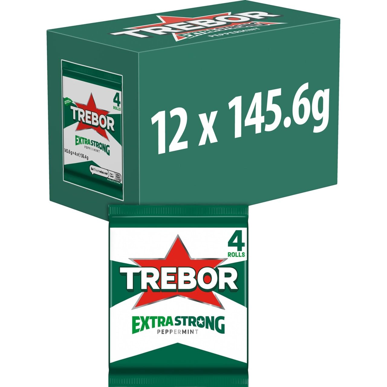 Trebor Extra Strong Peppermint Mint Sweets, 145.6 g (Pack of 12)
