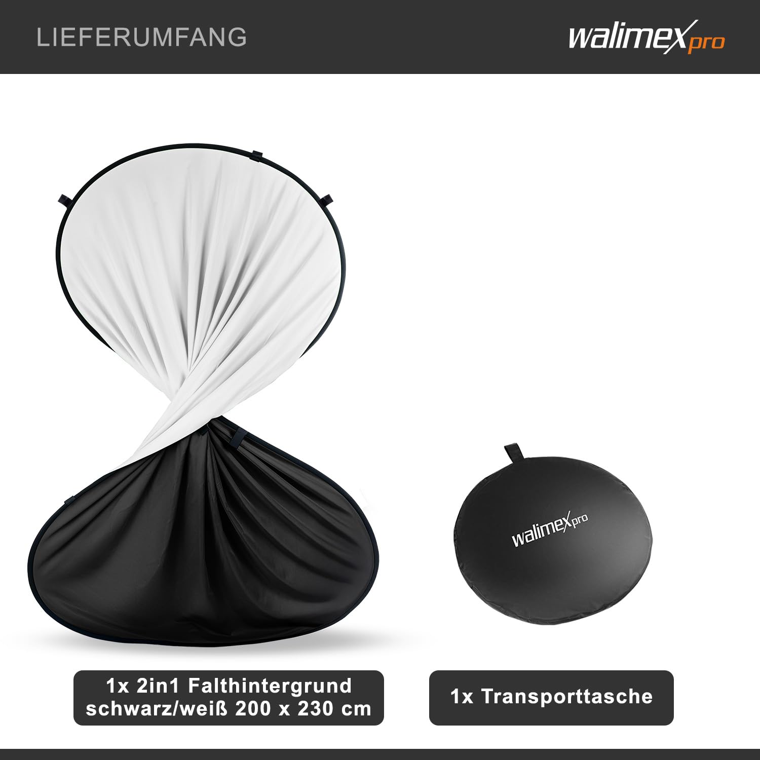 Walimex pro Falthintergrund (200 x 230 cm) schwarz/weiß, 20755