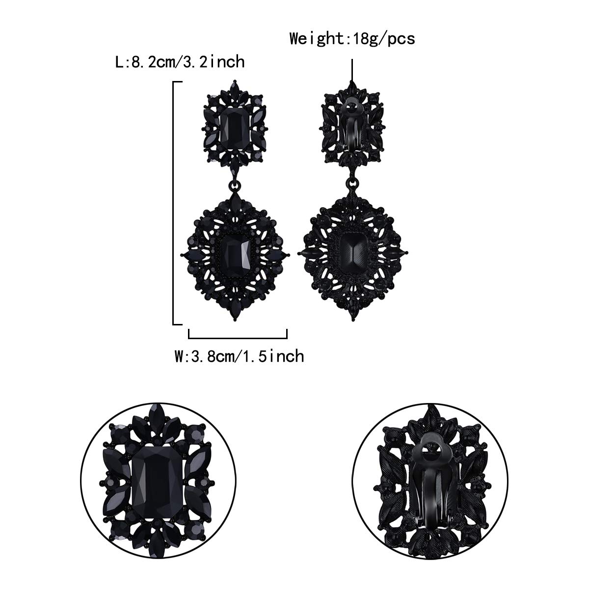 EVER FAITH Ohrclips Art Deco Vintage-Stil Party Gatsby Baumeln Chandelier Clips on Ohrringe für Damen Klar Silber-Ton