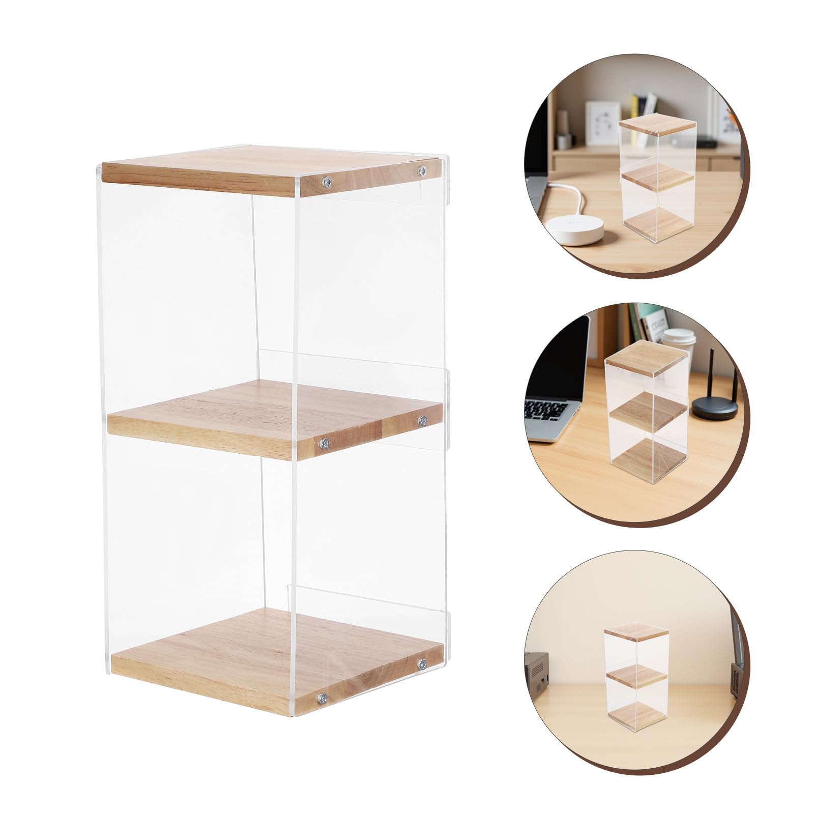 Estante de Acrílico y Madera de Almacenamiento Transparente de 2 Niveles Organizador Resistente y Ahorrador de Espacio para Dvd y Discos para Oficina y Hogar