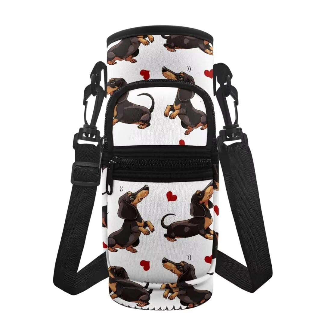 Jeiento Soporte ligero para botella de agua, con diseño de corazones, perros salchicha, bolsa aislada, para ciclismo, correr, camping, excursiones