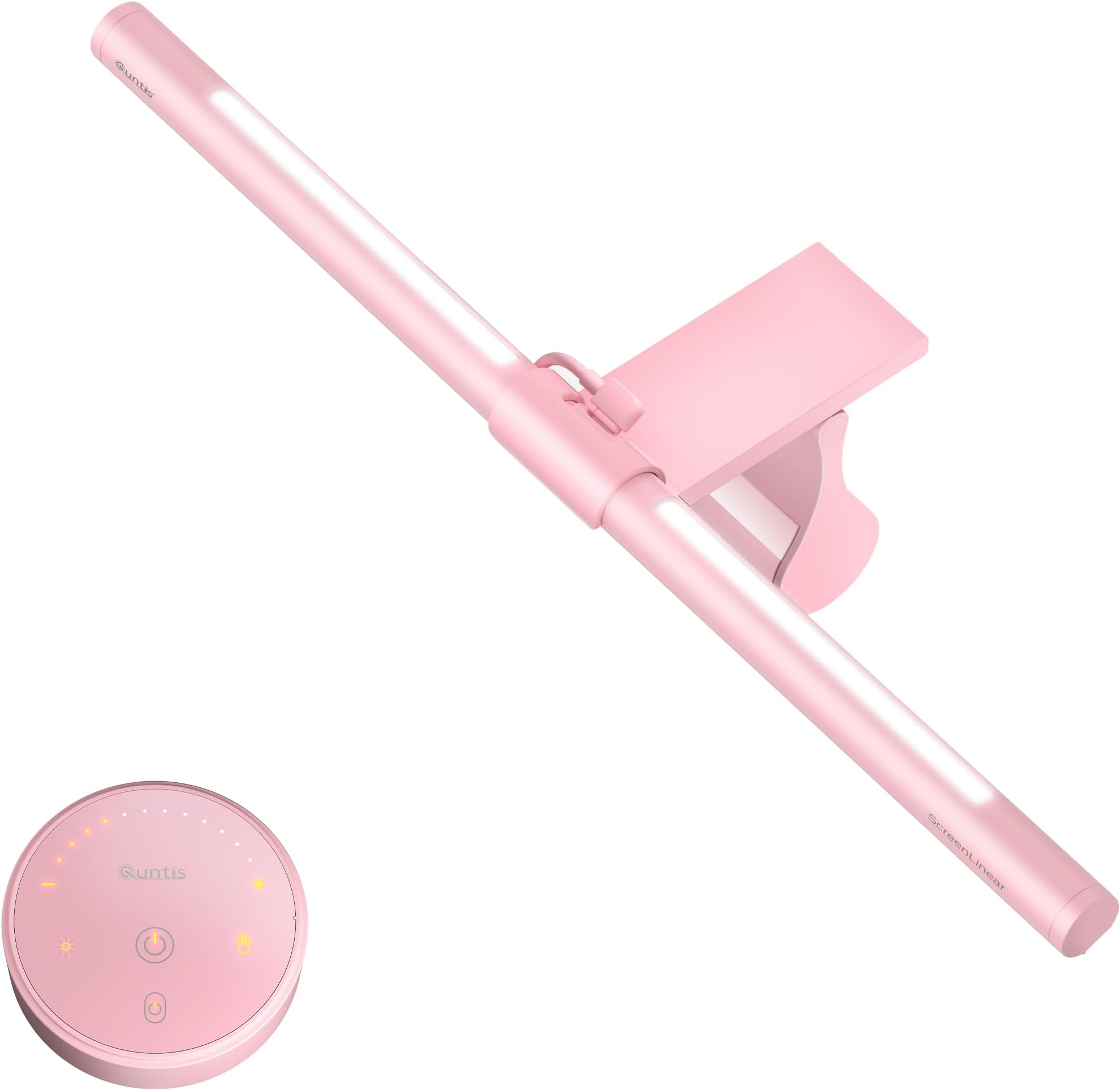 Quntis Computer Monitor Light Bar Curved with Remote & Backlight for Eye Caring, 40cm Pink Screen Light Bar Stepless Dimming Hue Adjustment, No Glare Monitor Lamp as Gift for Girls Game Work Desk Lamp