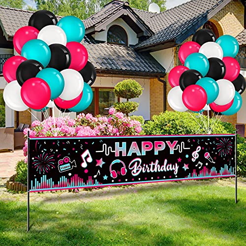 Decoración de Bandera de Feliz Cumpleaños Bandera de Happy Birthday de Tela Grande de 71 x 16 Pulgadas con Cuerda, 35 Globos de Látex de 4 Colores para Suministros de Fiesta Medio Social Cover