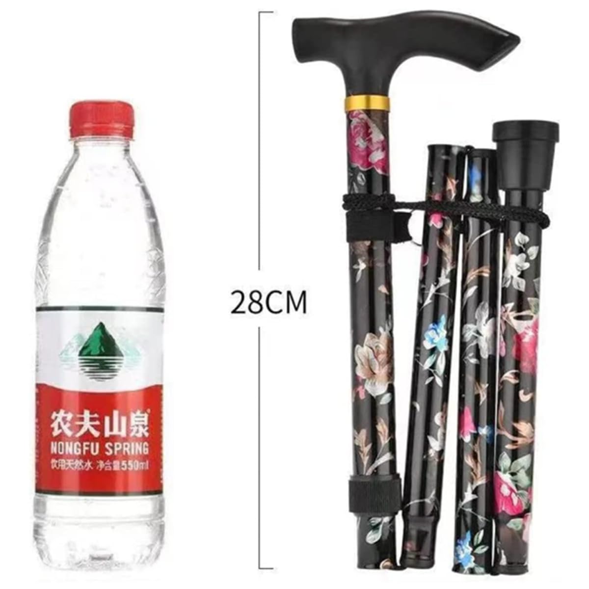 Damska składana laska do chodzenia, składana laska kwiatowa pałeczka kwiatowa luksusowy składany kij do chodzenia do chodzenia dla kobiet regulowana do nordic walking alpinizm narciarstwo trekking