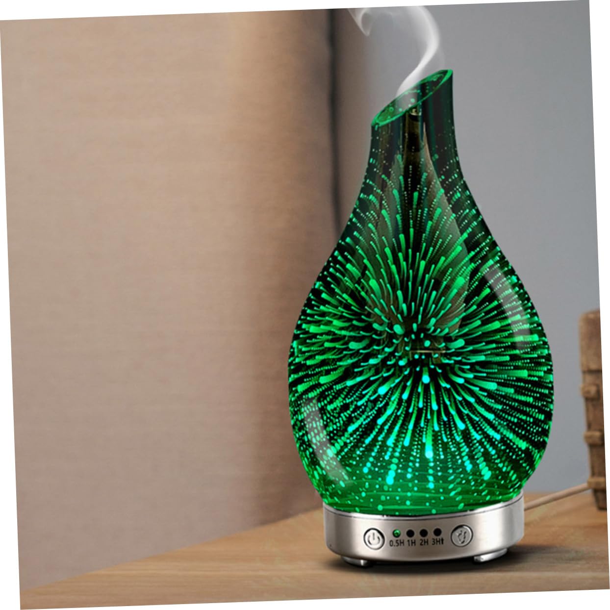 Difusor Humidificador de Vidrio 3D Púrpura Luz Cambiante | Capacidad Inferior a 1 L, Tecnología de Reducción de Ruido, Atomización Suave para Spa y Oficinas