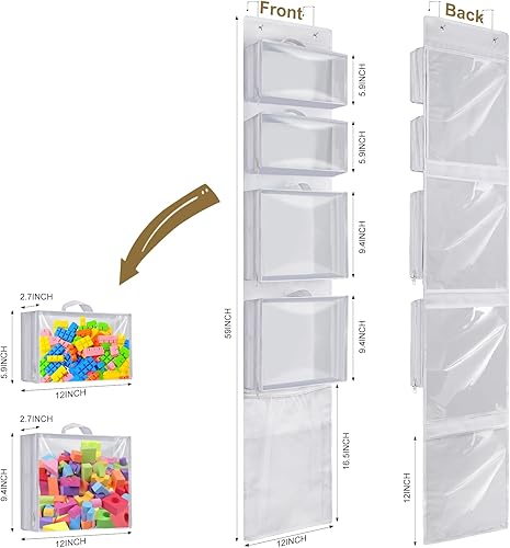 Miniatura 2 de Almacenamiento de juguetes colgantes sobre la puerta, idea de organizador de animales de peluche con 4 bolsas extraíbles, soporte de armario