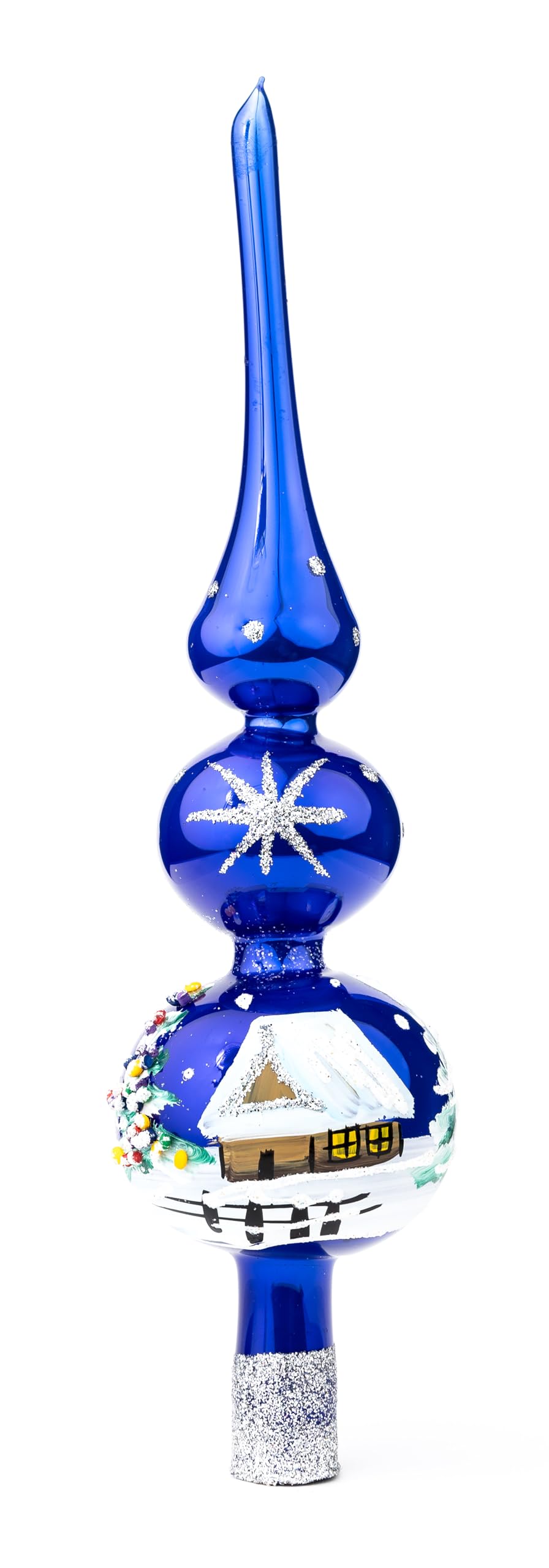 Polish Gallery Christmas Tree Topper Spitz Glass Mouth Blown Hand-Decorated Embellishments (Midnight Blue, 12 inch)