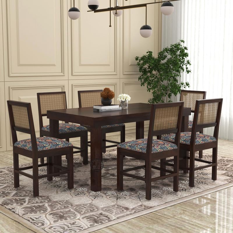 Image of VK Furniture Premium 6 Seater Dining Table Set for Home | Wooden Dining Set with Chairs | Modern Dining Furniture for Living Room & Kitchen | Stylish & Durable Dining Table (6 Seater) (Walnut Finish)