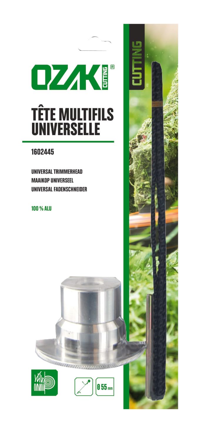 Greenstar OZAKI 18077 - Testa a 2 o 4 fili per decespugliatore, per fili di diametro da 3,3 a 4,7 mm, universale, in alluminio