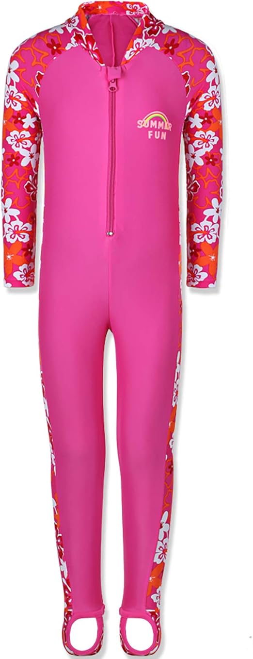 TFJH E 1PCS Girls Long Sleeve Swimsuit UPF 50+ Rashguard Zipper Footed
