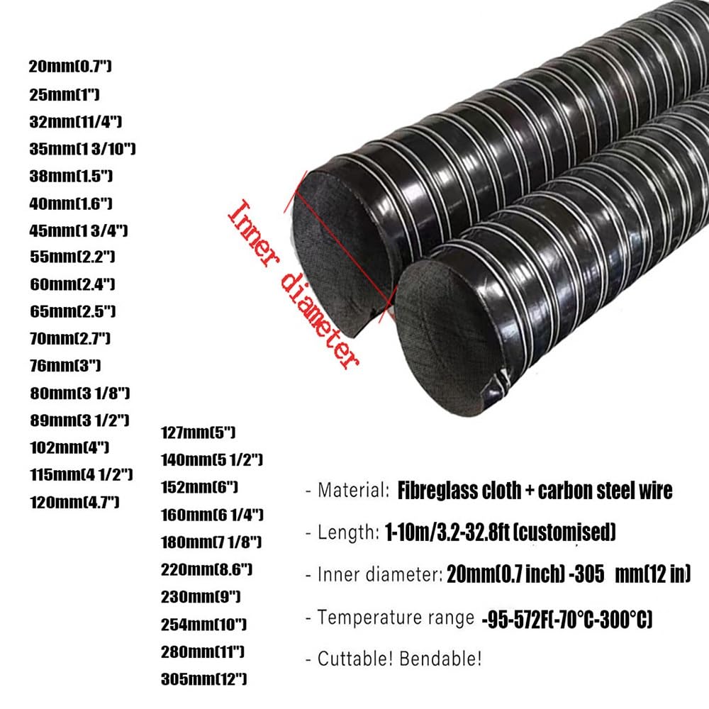 20 35 45 65 76 89 115 127mm Tubo Flessibile in Silicone Condotti Tubo di Ventilazione Flessibile Condotto Flessibile per Automobili/Fabbriche/Tunnel(2m(6.6ft),115mm)