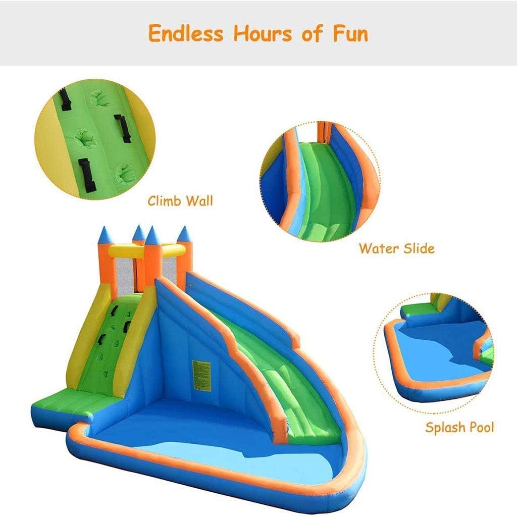 Castillo Inflable con Ventilador Estático, Tobogán, Muro De Escalada, Trampolín, Parque Acuático Infantil, Piscina Infantil, Ideal para Niños.