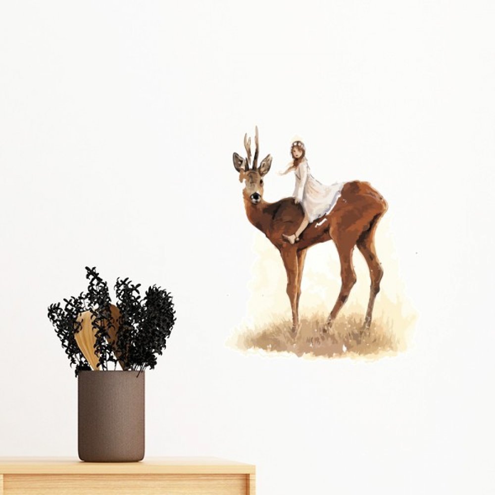 Autocollant mural fille de deer animal amovible 35cm pour decoration de chambre