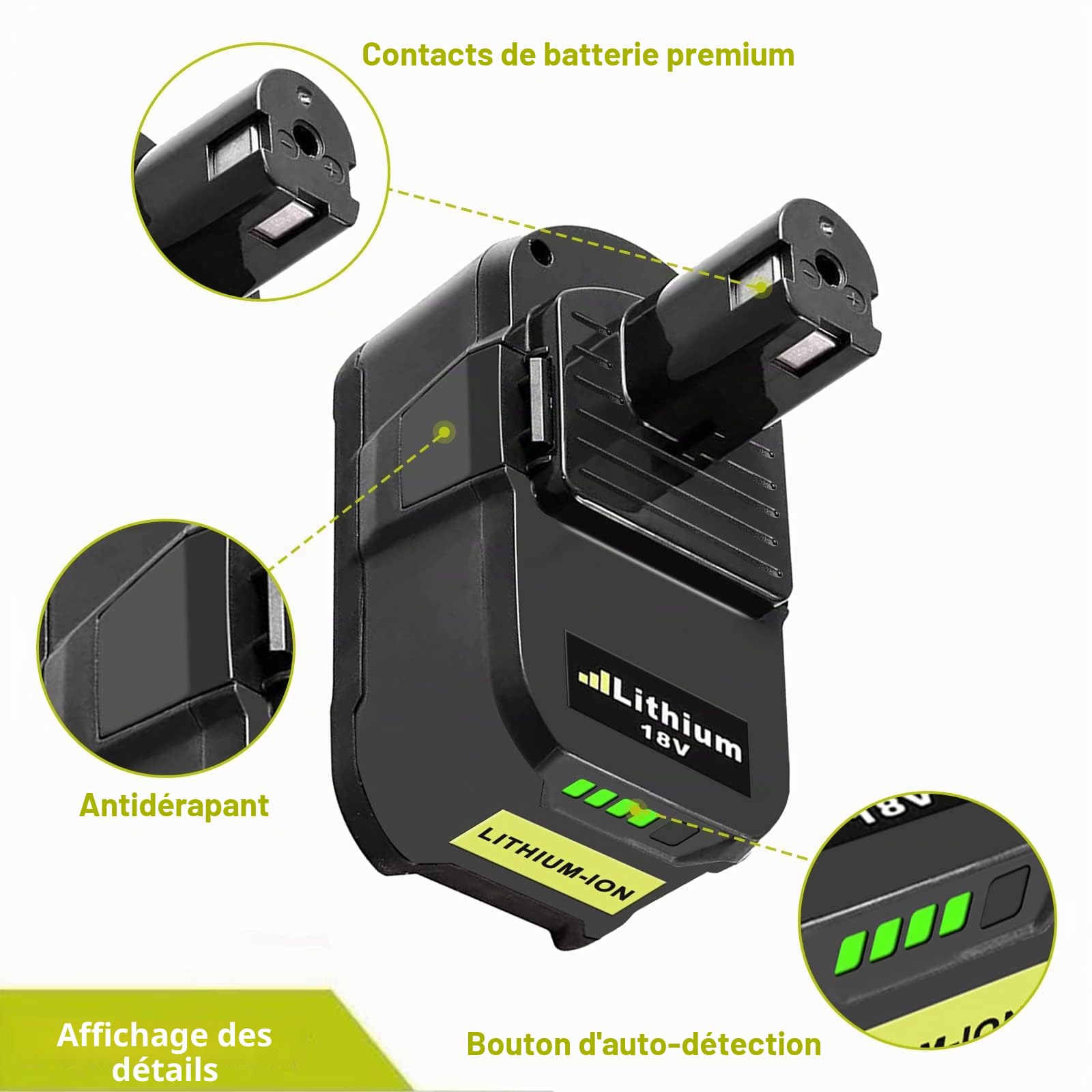 Batteries de Rechange Ryobi 18V 5000mAh B18L25 RB18L13 RB18L50 RB18L40 avec Indicateur LED