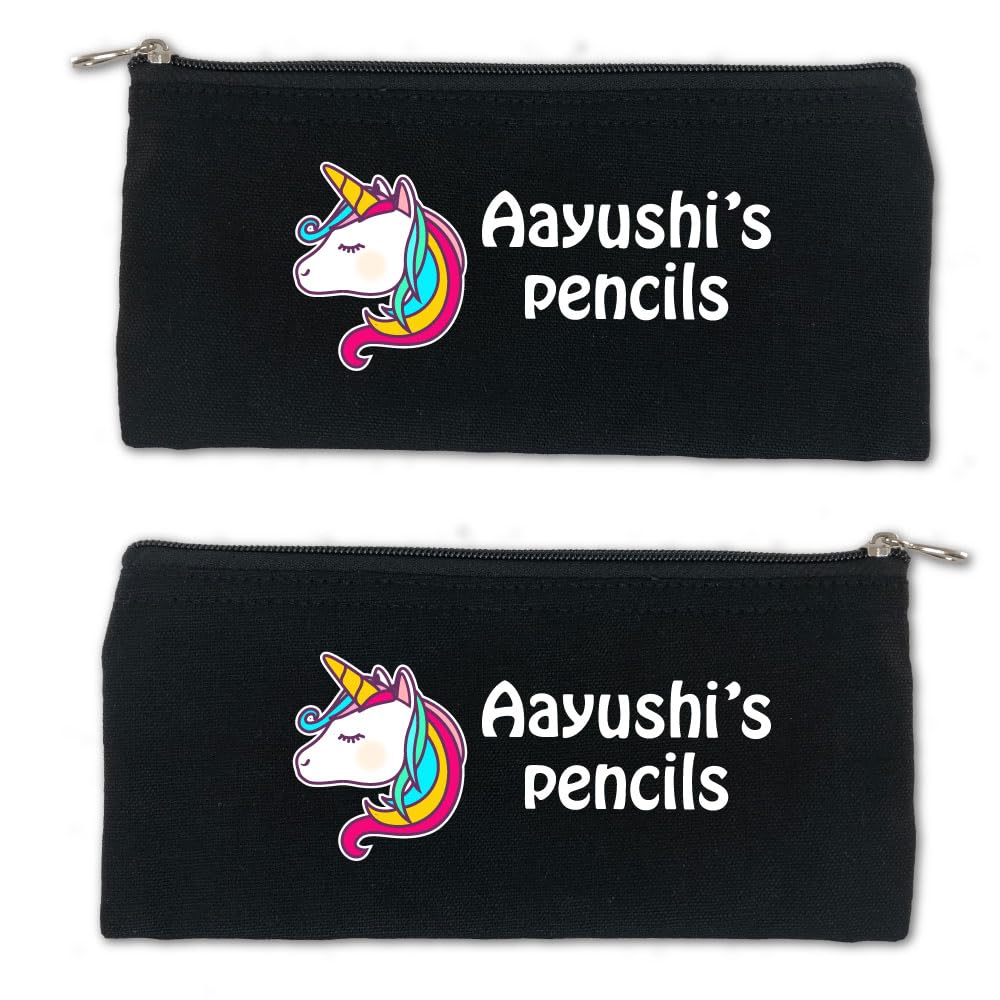 Gingercrush Customized Pencil Case Bag, Pen,Pencil Pouches for Stationary, Cute Stationery Organizer Bag with Zipper for Students (Black)
