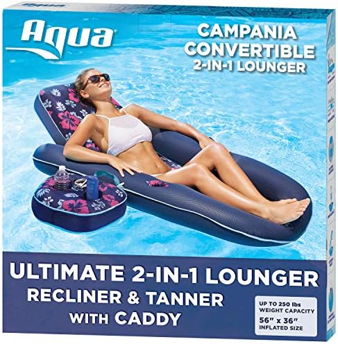 Aqua Campania Final 2 in 1 Recliner & Tanner Pool Lounger with Adjustable Backrest and Caddy