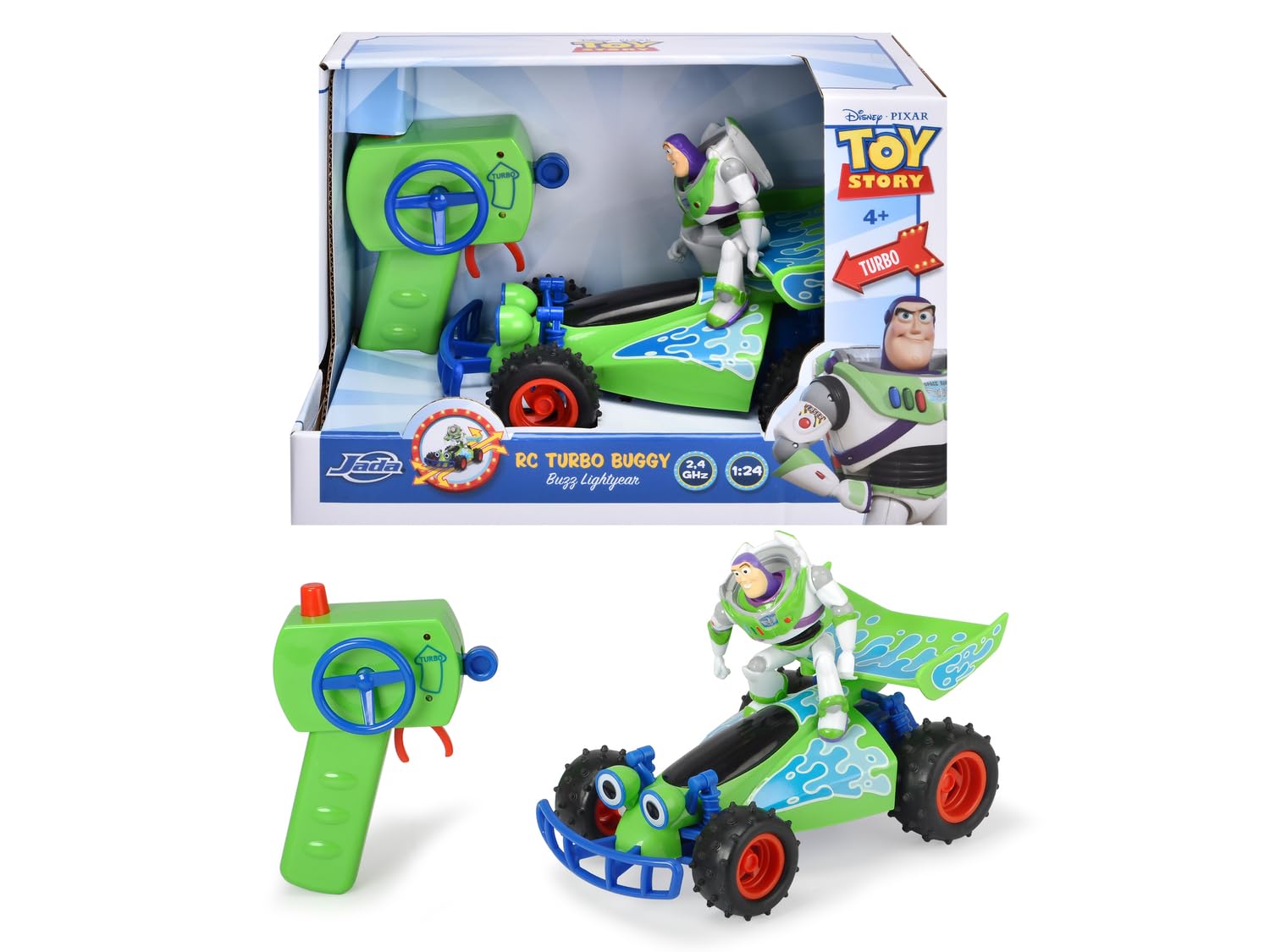 Jada Toys Disney Pixar Toy Story 4 Turbo Buggy W/Buzz Radio Control Vehicle, 2.4 Ghz, 1:24 Scale