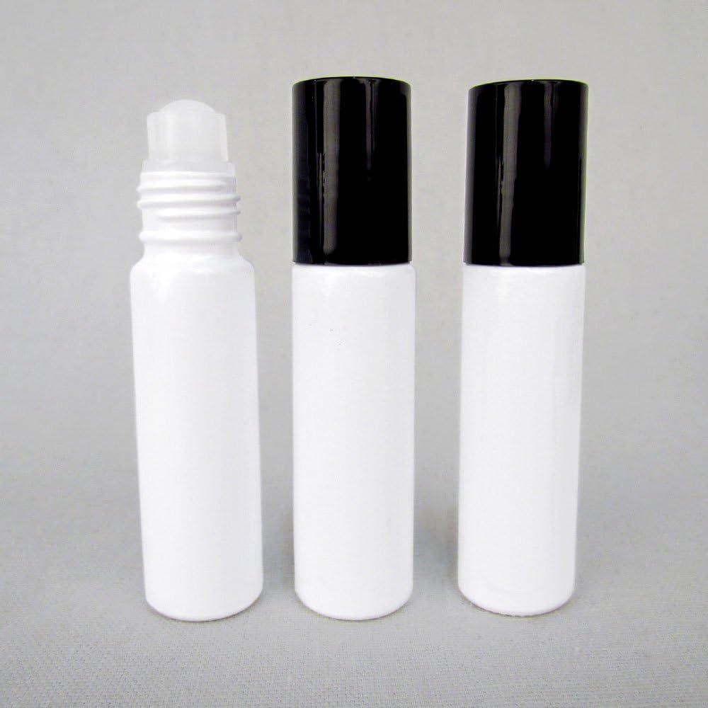 Set of 3 Extra Large 30ml White Glass Roll on Bottle for Essential Oil Blends and Lotions by Rivertree Life