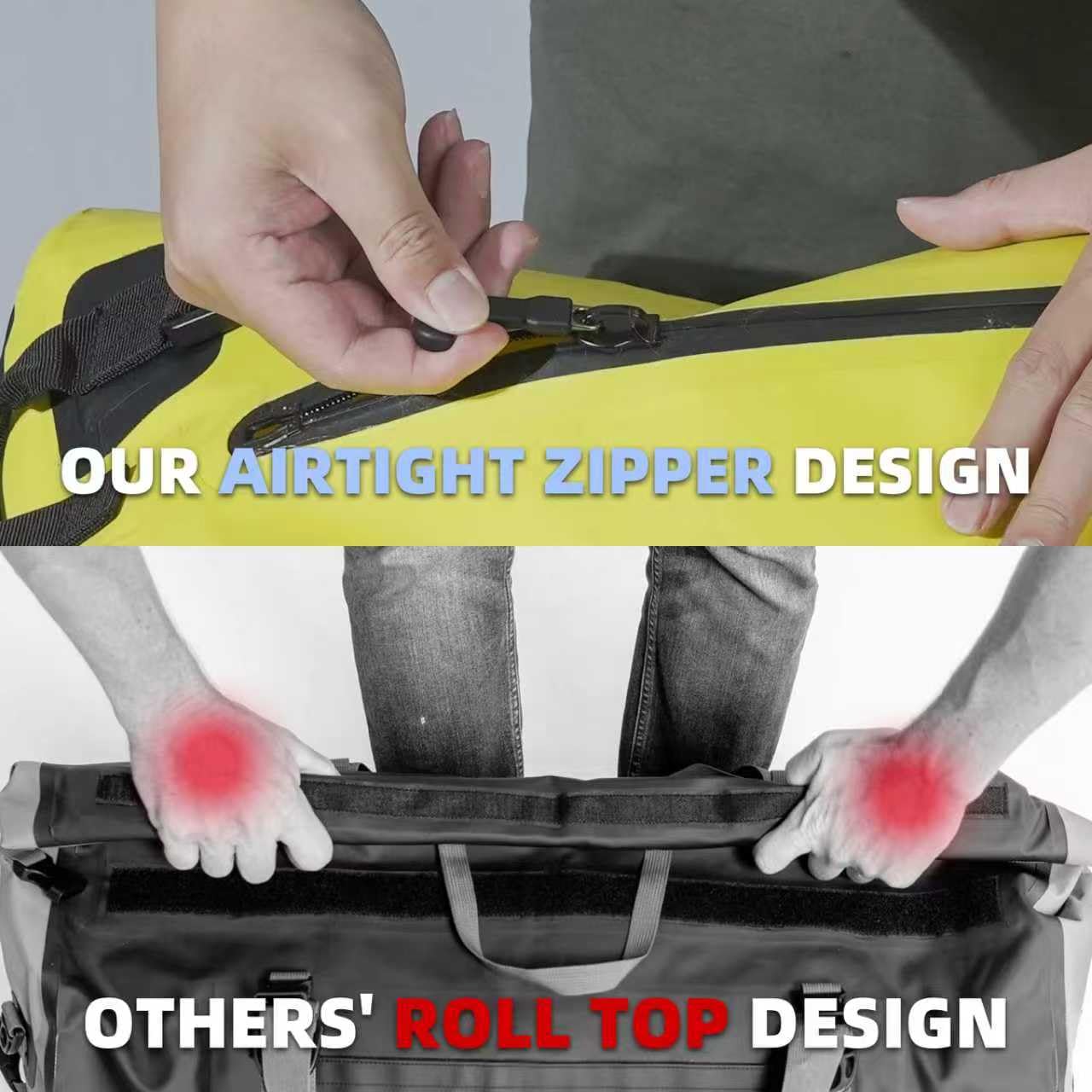 Airtight Zipper Waterproof Duffel Bag 110L- 700D PVC Dry Bag Extra Large Dry Bags with Straps&Handles for Camping Boating Kayaking Rafting Canoeing Gym Beach Car Roof Storage (Yellow)