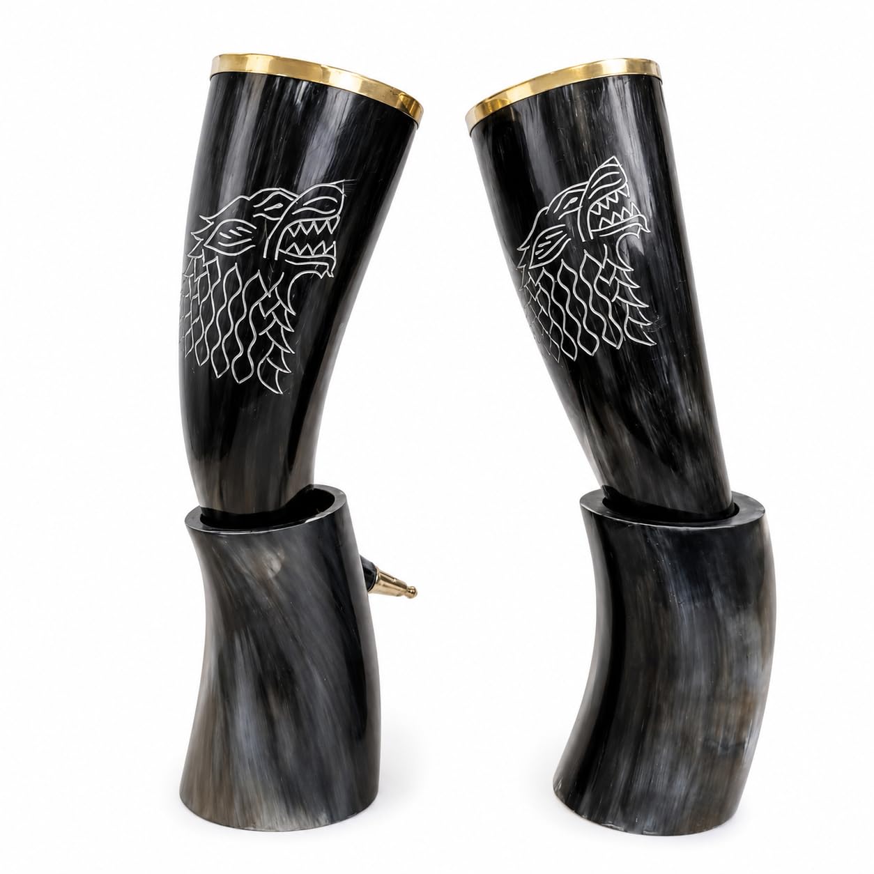 Trinkloin Horn Becher – Handgefertigter Bierkrug Set mit 2 Hornbechern – tolle Wikingergeschenke für Männer, Wikingerdekor-Bierkrug, norwegischer Mead-Krug, mittelalterlicher Wikingerbecher, Coseplay,