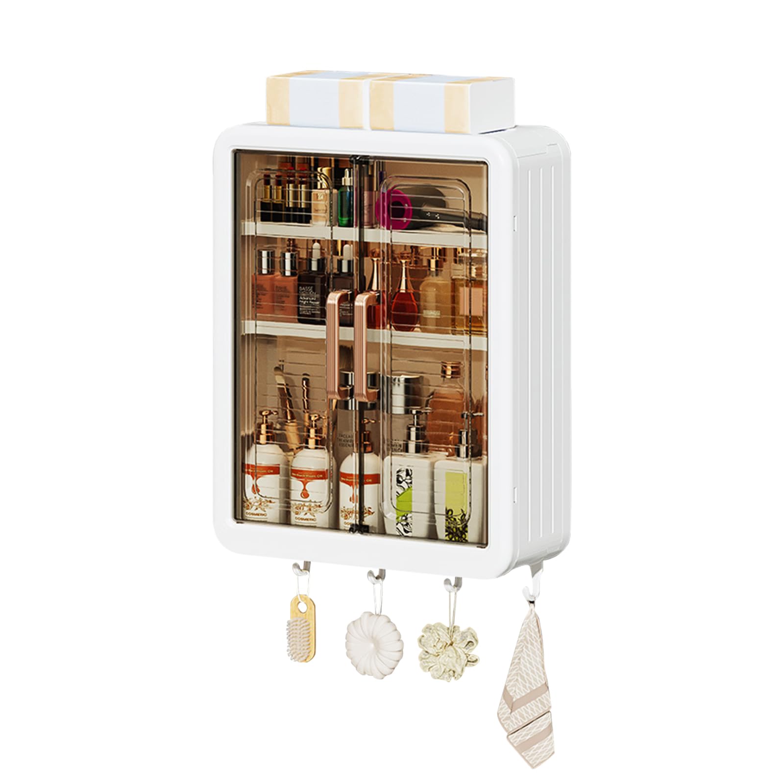 DASITON Wandmontierte Make up Organizer,Großer Kosmetik Aufbewahrung mit Deckel,Staubdichte Kosmetik Organizer Schmink Aufbewahrungbox,Skincare Organizer für Badezimmer,Schlafzimmer(Weiß 01)