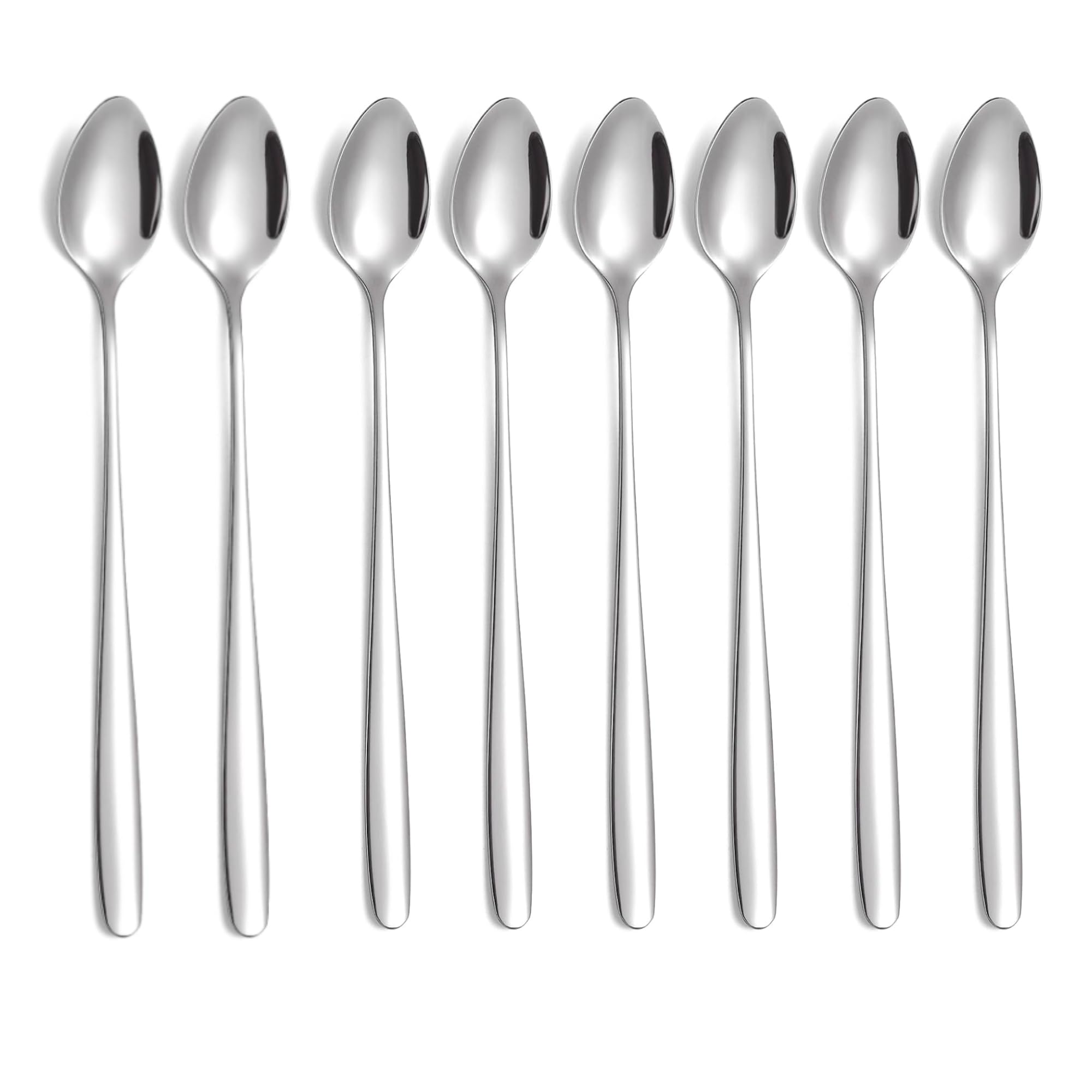 Long Handled Stainless Steel Spoons – 18.3cm Elegant Latte, Iced Coffee, Tea & Dessert Mixing Spoons – Durable Mirror Polish Set for Home, Cafe & Barista Use (Pack of 8)