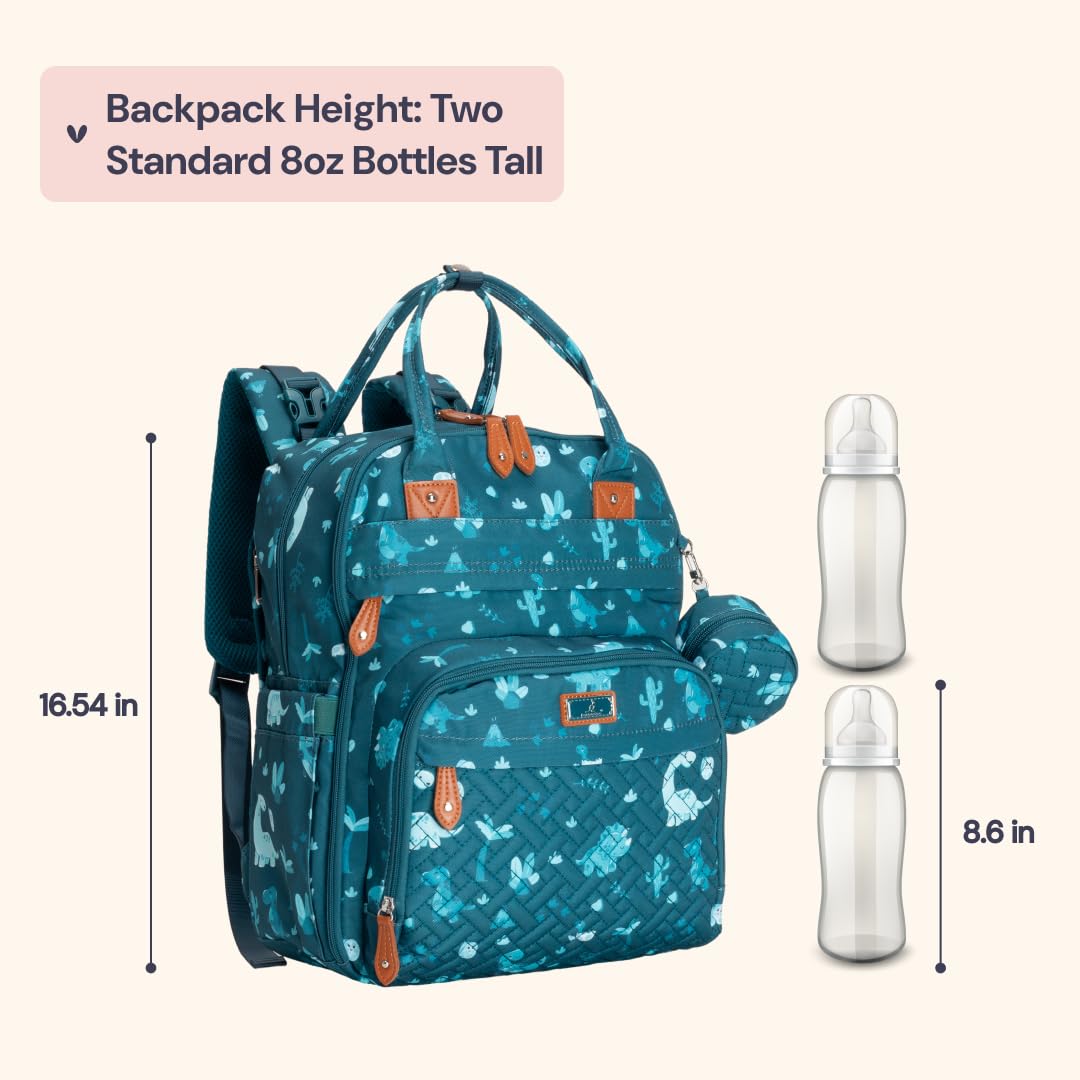 BabbleRoo Baby Changing Bag Backpack, Nappy Changing Back Pack Diaper Bags with Changing Mat & Pacifier Holder for Mom & Dad(Dino) - Image 2