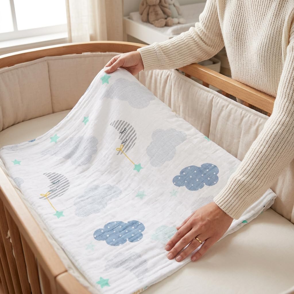 Lulujo Baby L2-LJ035 Copertina di Fasciare - Swaddling Blanket, 120 x120 cm, Multicolore (Mondo dei Sogni)