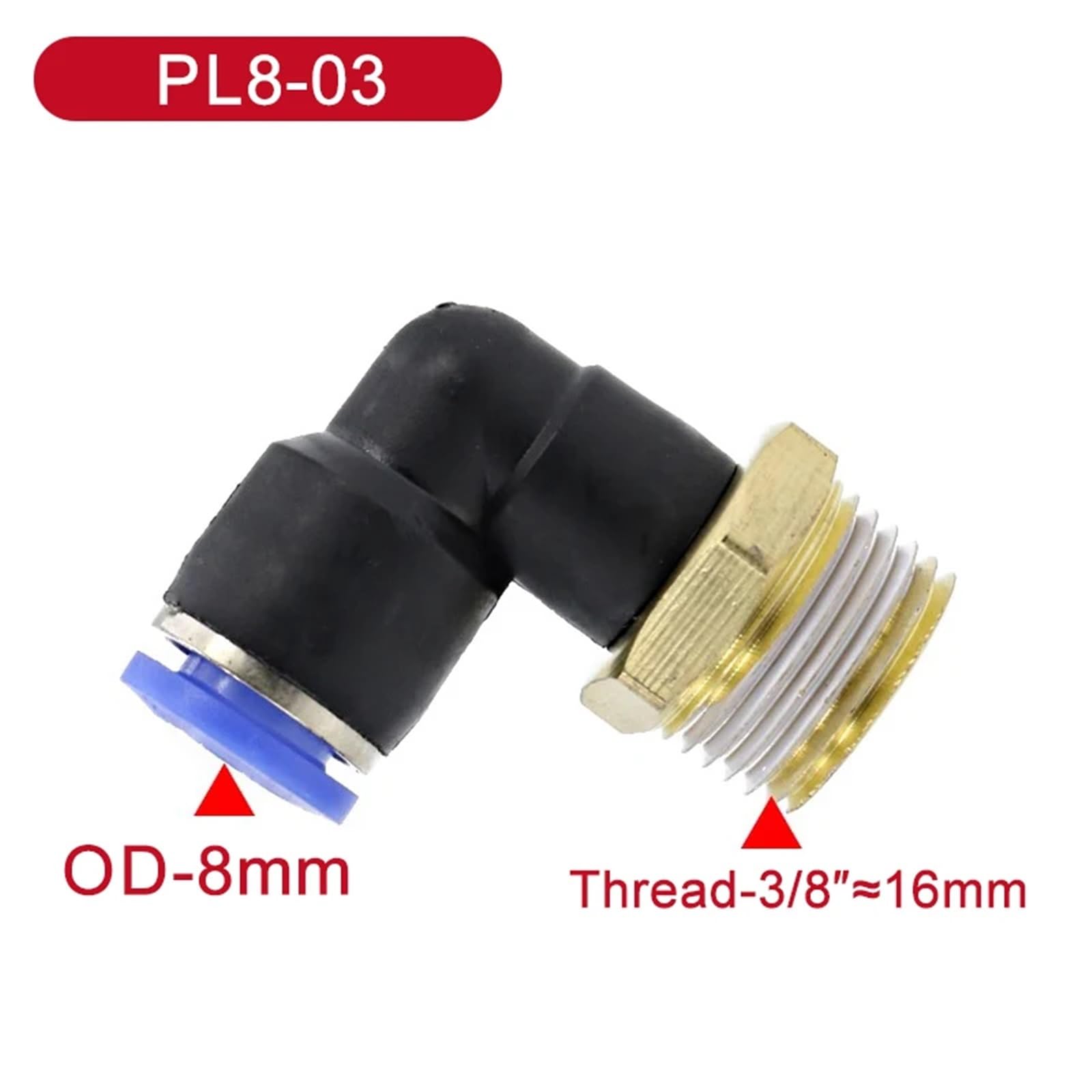 5Pcs Elbow Pneumatic Air Connector 1/8 "1/4" 3/8 "1/2" Male Thread Pneumatic Air Hose Fitting 4/6/8/10/12mm(PL8-03)