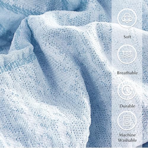 Image of Queen Comforter Set - 7 Pieces Bow Jacquard Bed in a Bag Queen Bedding Set | Cottage Core Queen Bed Set for Girls, All Season Bed in a Bag with Comforter, Sheets, Pillowcases & Shams, Light Blue