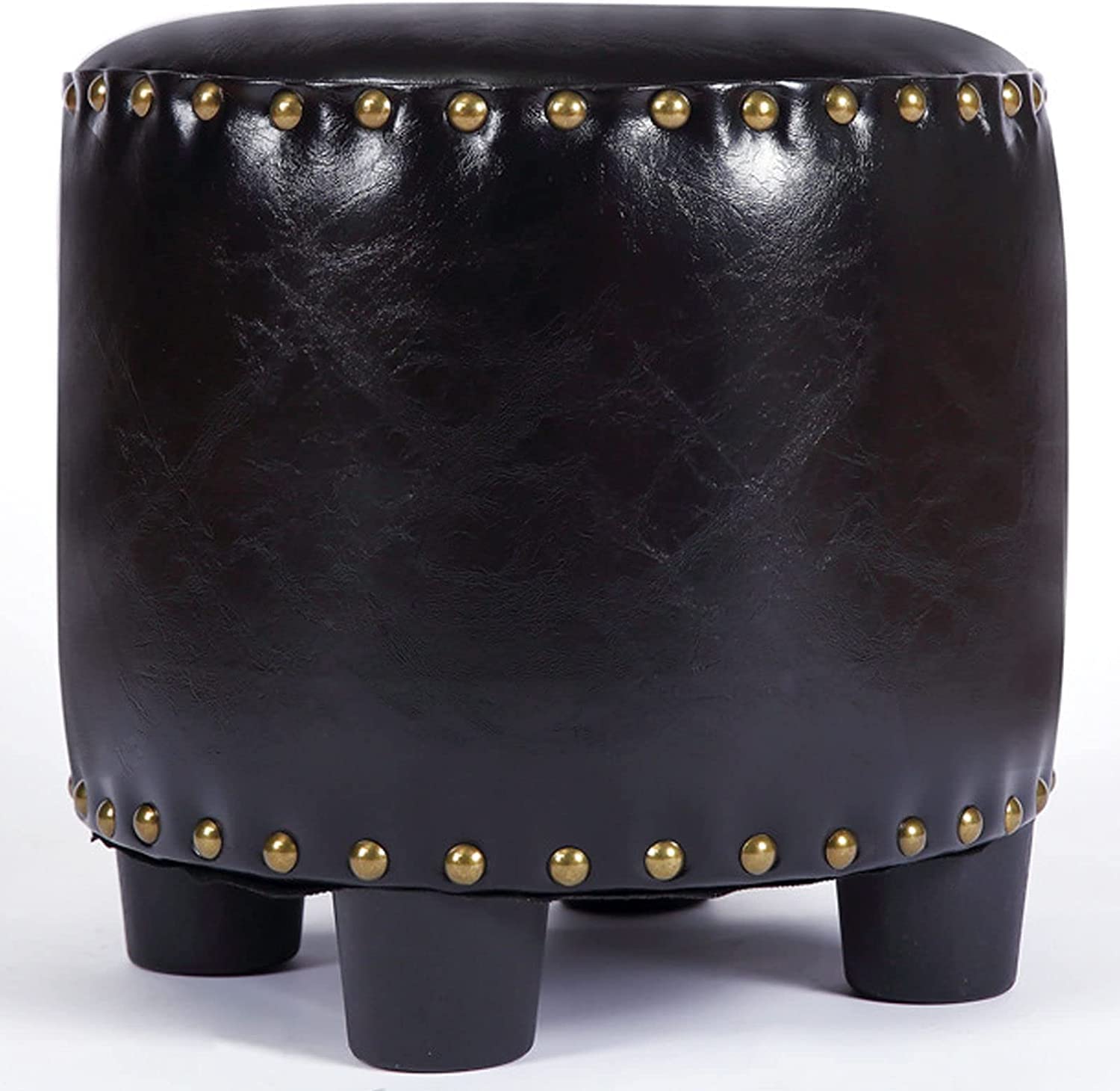 Ottoman en cuir PU noir au design rivet pour un salon raffiné