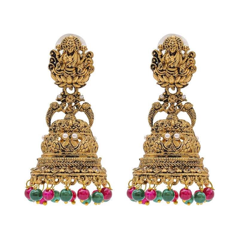 Shining Jewel Traditional Indian Matte Gold Oxidised CZ, Crystal Studded Temple Jhumka Earring For Women-Gold,Ruby,Green (SJE_176_G_R_G) (B0D7CHLXNG) Amazon Price History, Amazon Price Tracker