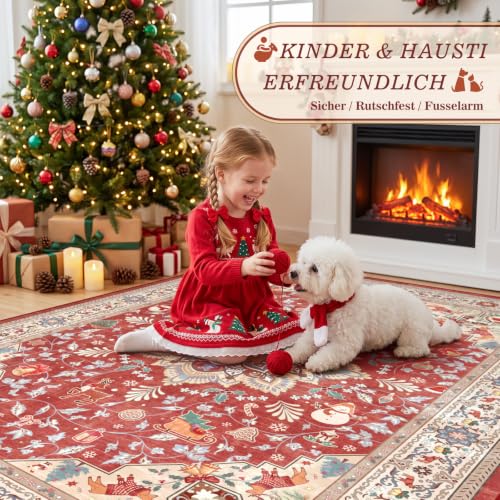 TUKDAK Vintage Weihnachtsteppich Wohnzimmer 120x180cm Waschbar Rutschfest – Ansicht 4