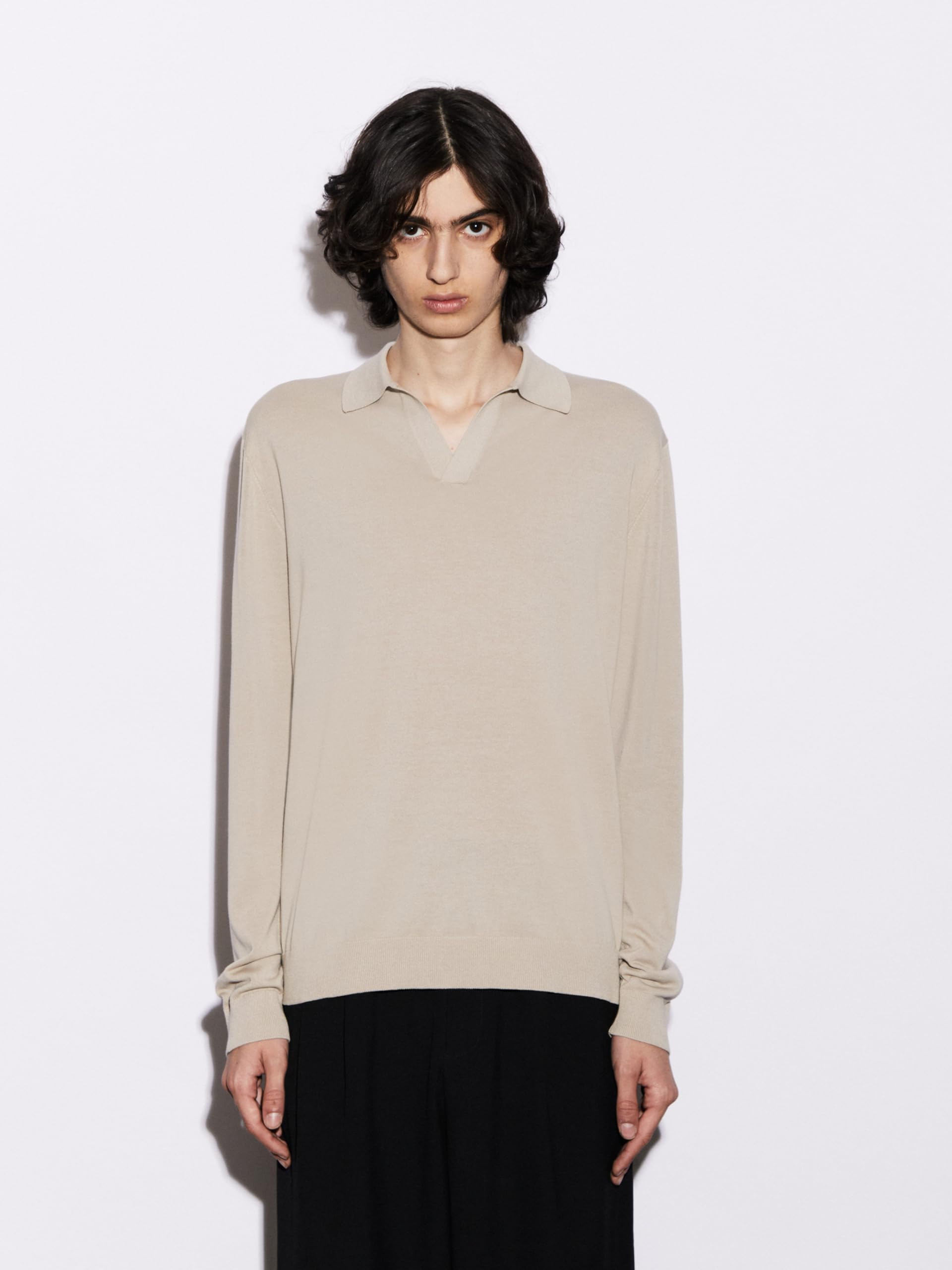 Diana Studio - Polo Rasata in Maglia Senza Bottoni, Uomo, 100% Cotone Leggero Extra Ritorto, Maniche Lunghe, Casual Fit