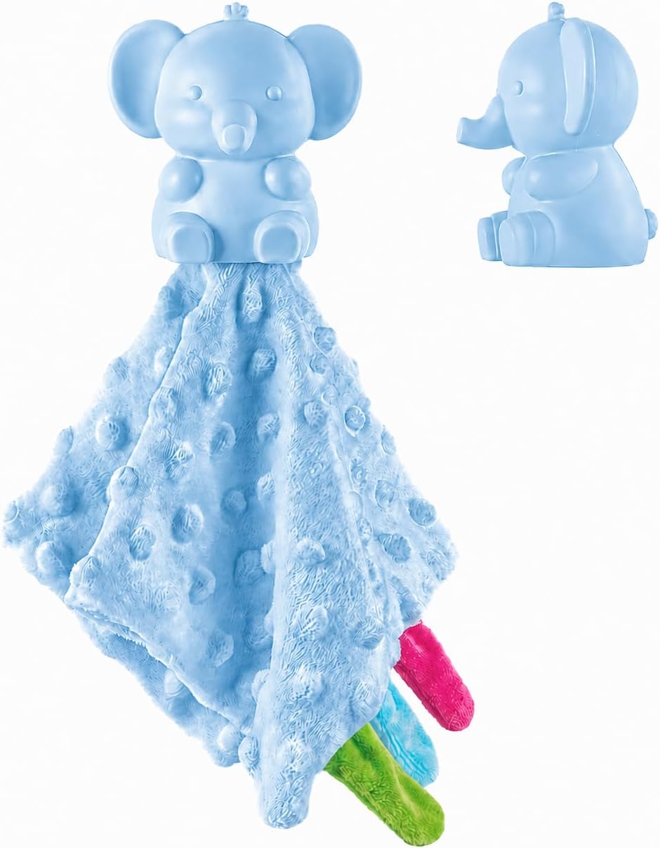 Baby Security Blanket, Soft Lovey Snuggle Toy for Boy, Blue Elephant, Newborn Gift