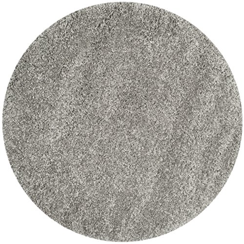 SAFAVIEH California Shag Collection Area Rug - 4' Round, Silver, Non-Shedding & Easy Care, 2-inch Thick Ideal for High Traffic Areas in Living Room, Bedroom (SG151-7575)