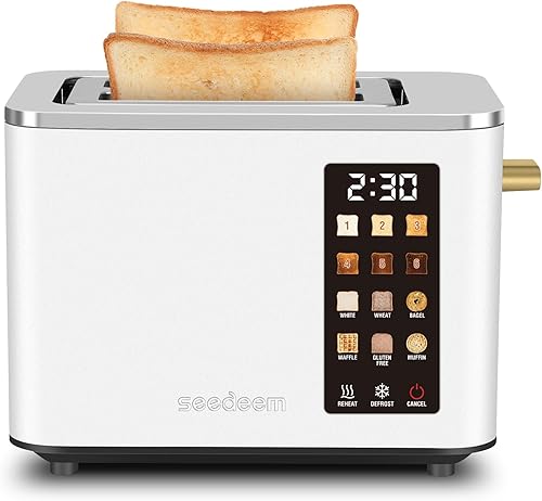Miniatura 9 de SEEDEEM Tostadora de 2 rebanadas, pantalla de control táctil, tostadora inteligente de acero inoxidable, 6 configuraciones de tostado, selección de