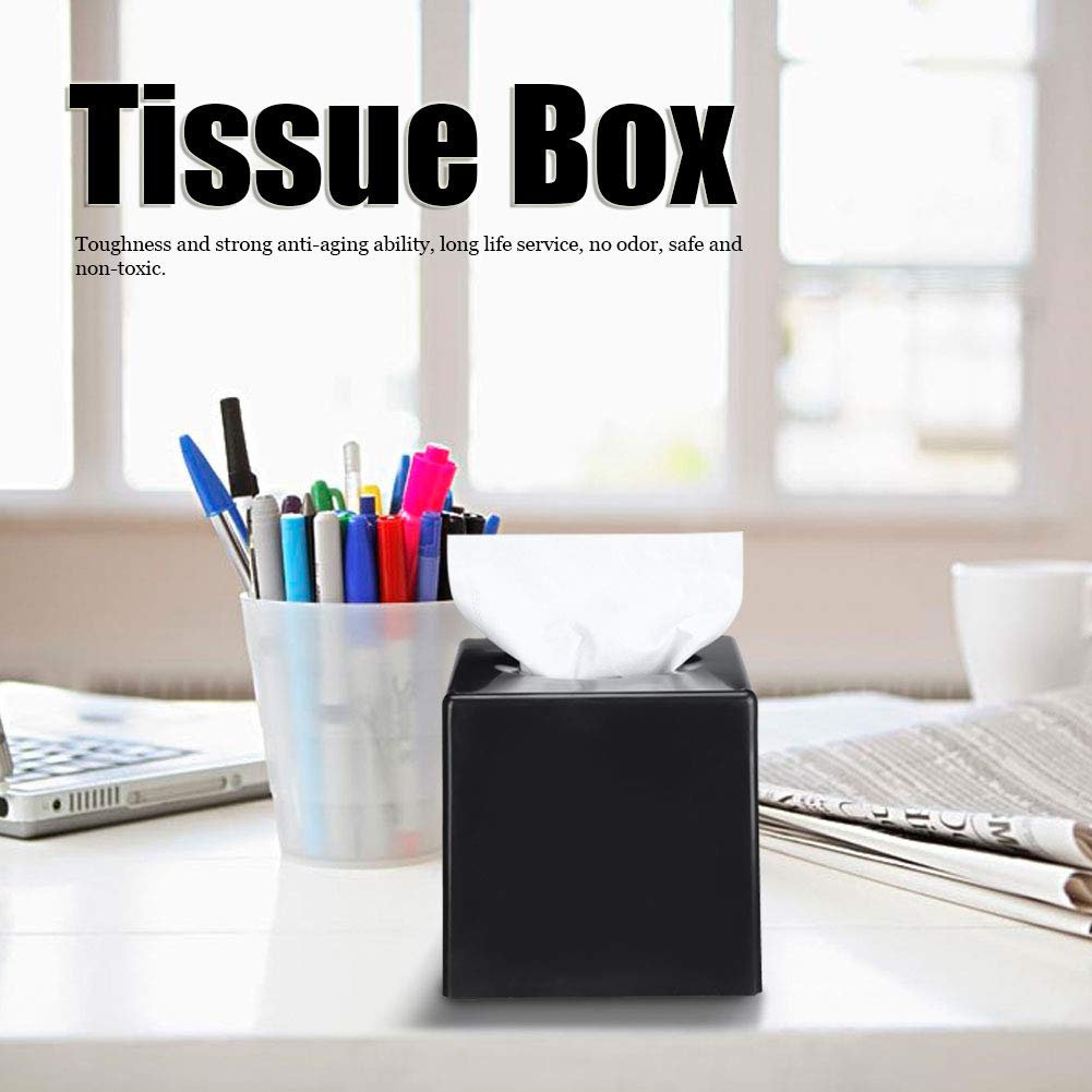 Agatige Black Tissue Box Cover Square, Tissues Cube Box Facial Tissues Box Napkins Holder Tissue Box Holder for Home Office Car, 5.4x5.1inch