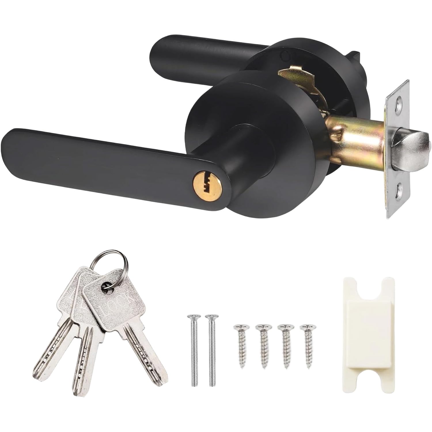 Cumnvulnt Door Handle Lock, Reversible Internal Black Door Handles with Lock and Key, Heavy Round Entry Black Door Lock for Bedroom Bathroom Kitchen Office Left or Right Handing