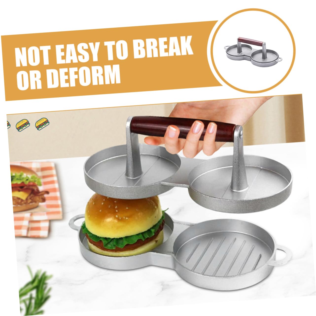 Cabilock Prensa para Hamburguesas de Aleación de Aluminio, Plata | Molde para Prensar Carne, Uso Diy, Diseño Robusto y Fácil de Usar, Accesorio de Cocina