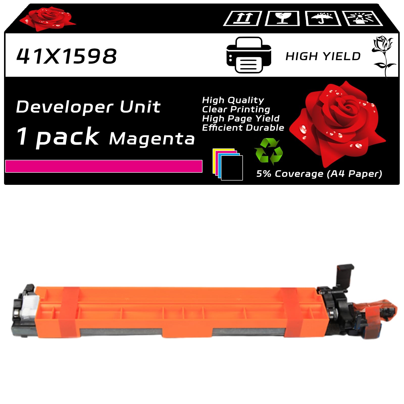 41X1598 Developer Unit Compatible for Lexmark CS921de CS923de CX920de CX921de CX922de CX923dte Printers, with Chip, High Yield 300000 Pages, Clear Printing (1 Pack Magenta)