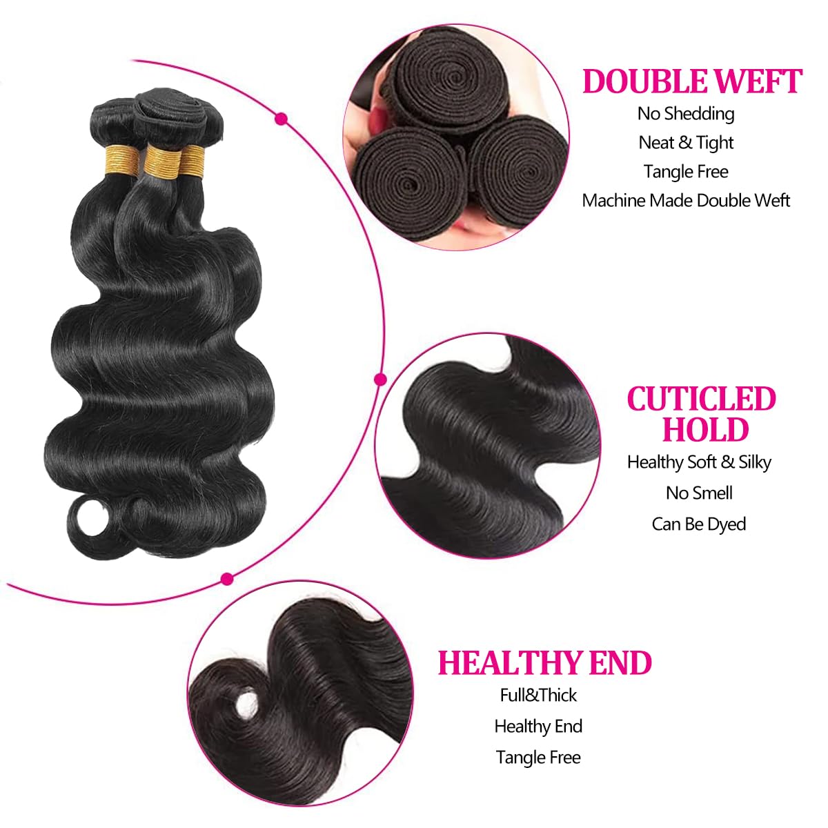 Amazon.com : Body Wave Bundles Human Hair 18 20 22 Inch  display picture 2