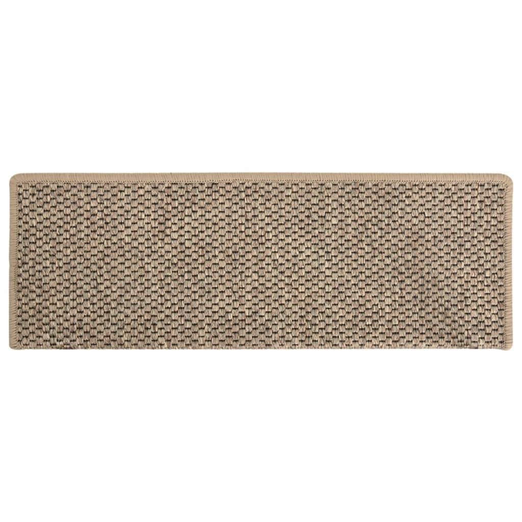 vidaXL Alfombrilla Autoadhesiva de Escalera 15 uds, Alfombrilla con Aspecto Sisal, Protector Antideslizante de Peldaño, Tela Beige Oscuro 65x21x4 cm