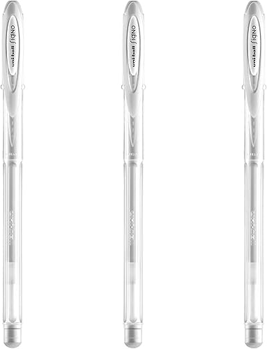 SIGNO Uni-ball Angelic UM-120AC - Bolígrafo de tinta de gel de 0.028 in, tinta blanca, 3 bolígrafos por paquete