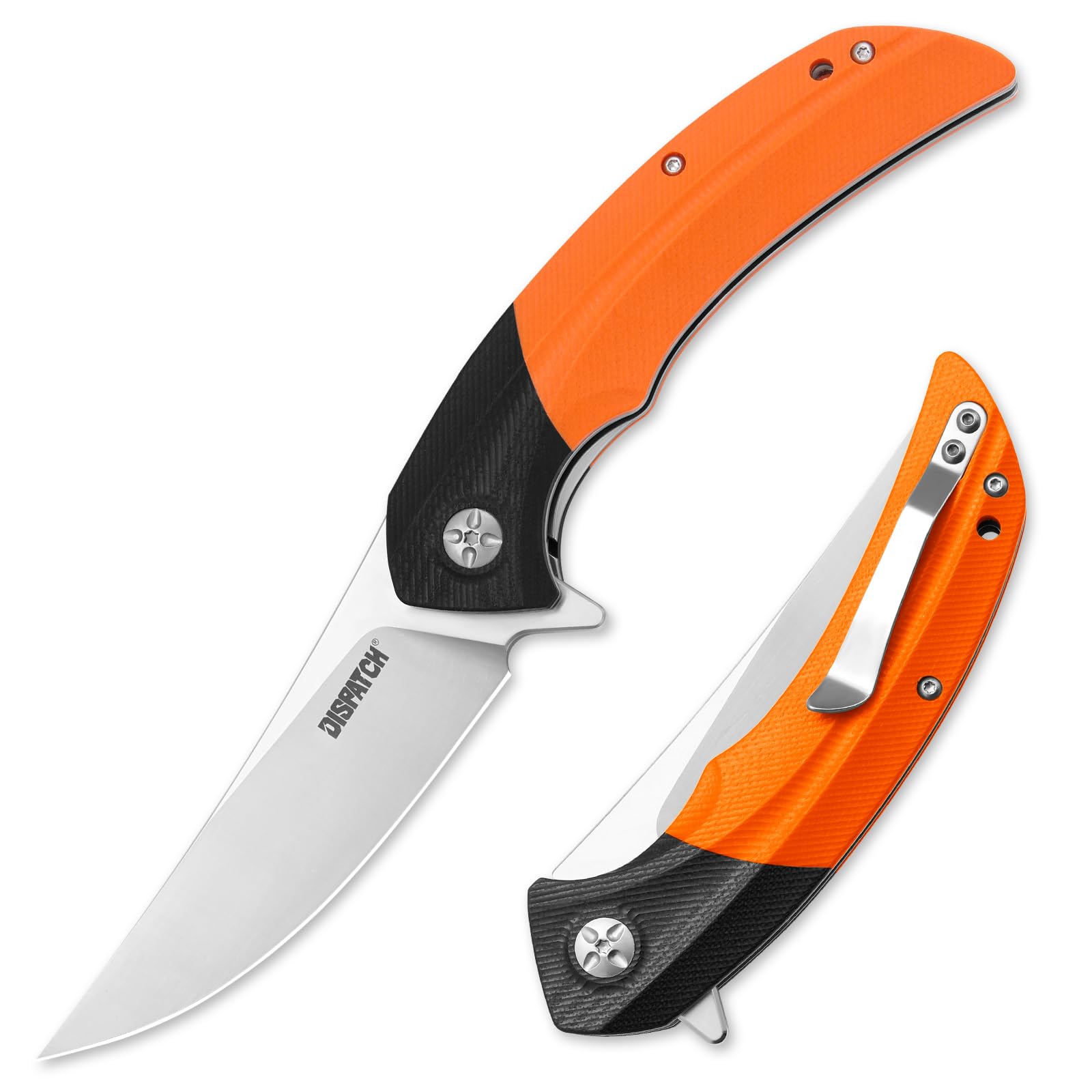 DISPATCH Folding Pocket Knife,3.76"8Cr13Mov Steel Trailing Point Blade G10 Handle,Liner Lock EDC Knife,Tactical Knife,Large Folding knife with Clip,Pocket Knife for Men Women Camping Survival Hiking.