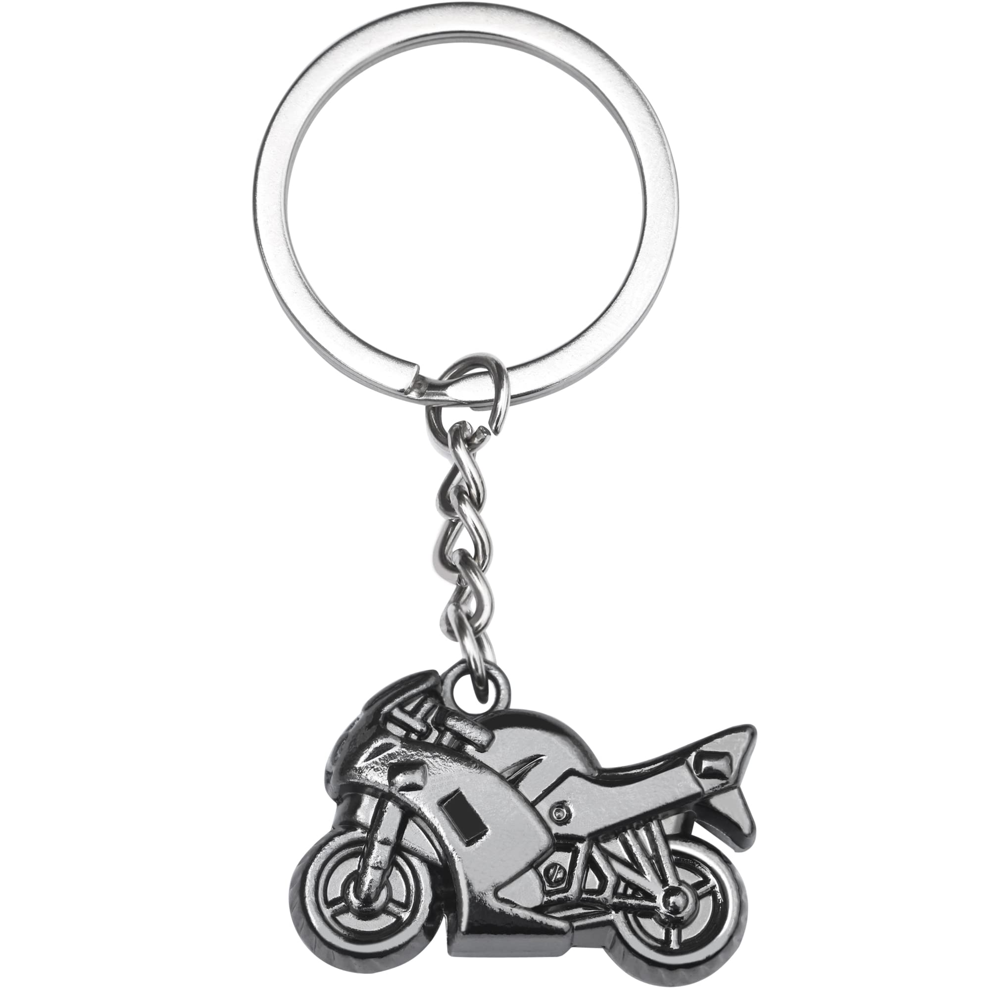 TRIXES Gunmetal Motorcycle Keyring – Metal Motor Bike Keychain - Formula 1 Key Accessories – Racing Cars & Motorbikes