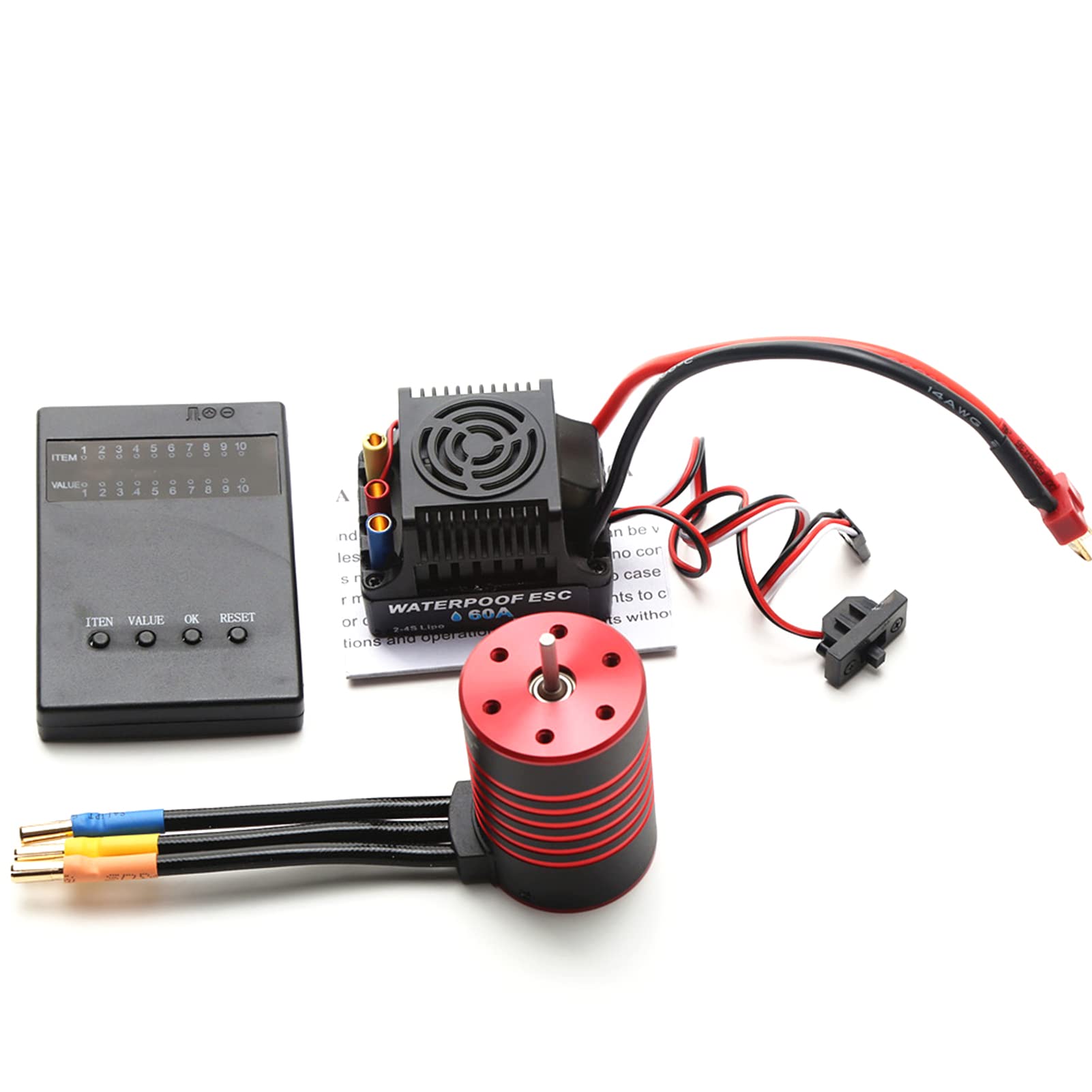 Silnik bezszczotkowy 3650, 2300 KV, wodoszczelny silnik 60 A, ESC T Plug karta programowa do samochodów 1/10 RC Car Truck