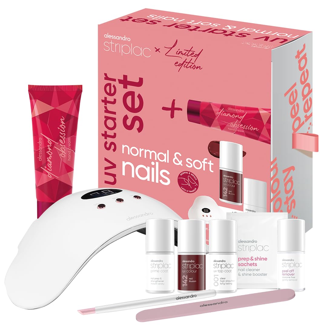 alessandro Striplac - Set di smalti UV Peel Off per unghie normali e morbide, edizione invernale, con lampada a LED